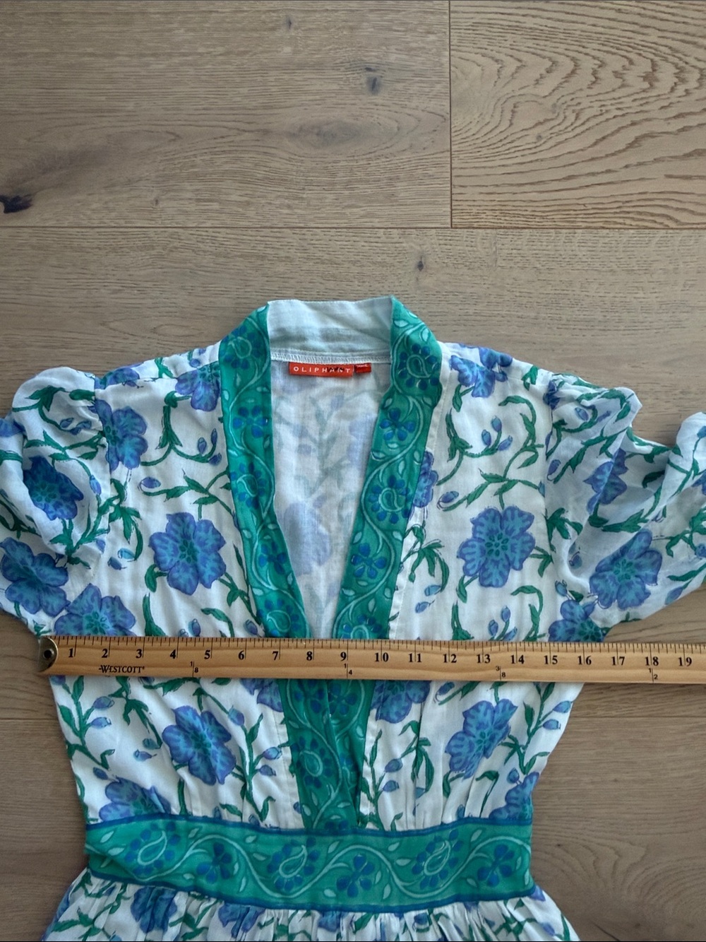 Oliphant V-Neck Cuffed Maxi Poppy Blue Maxi Dress Size XXS Cotton Made in India - Picture 3 of 9